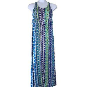 Renee C Size Size Large Maxi Dress Sleeveless Fitted Waist Stretch Blue Green